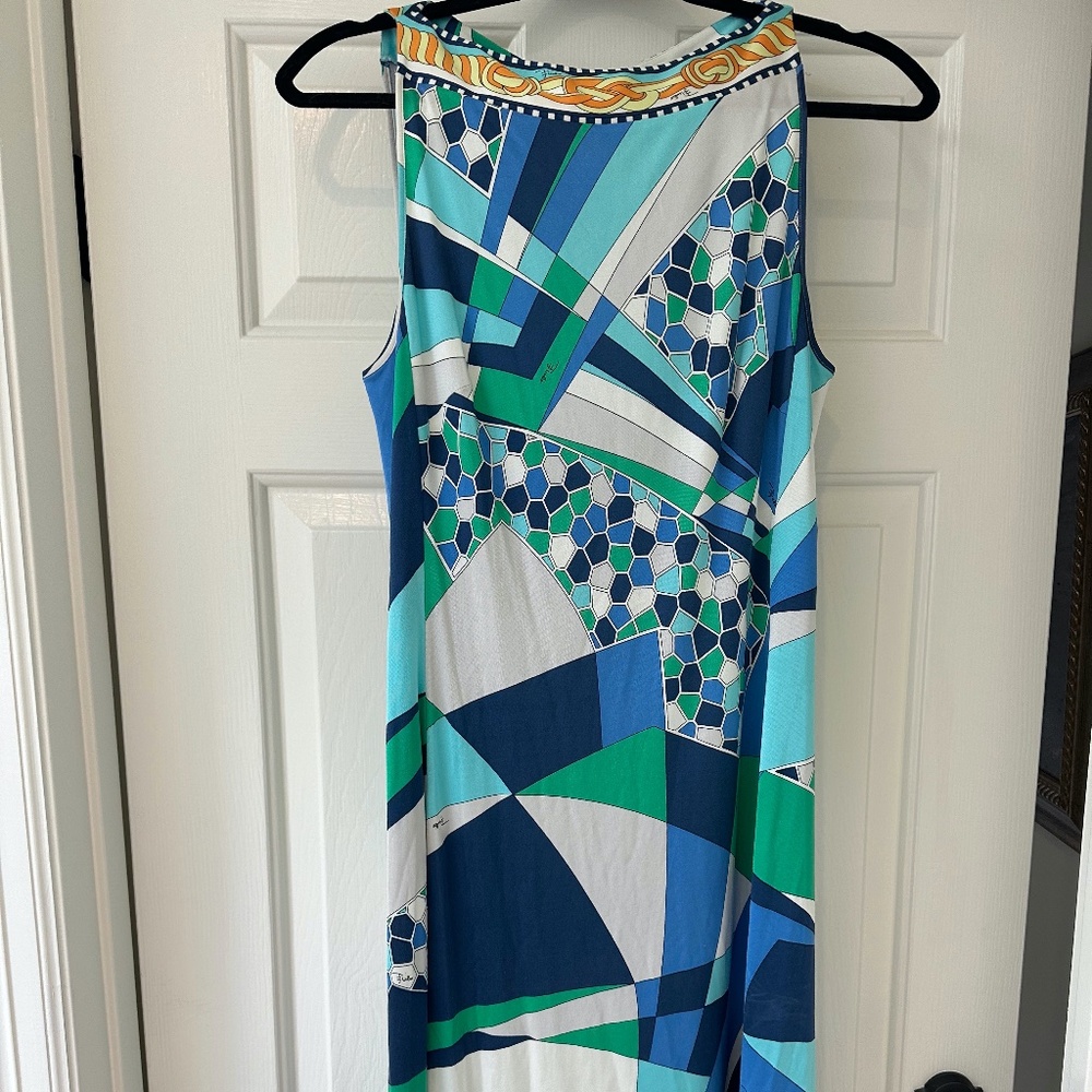 EMILIO PUCCI BLUE PRINT SILK DRESS SIZE 46 NWT